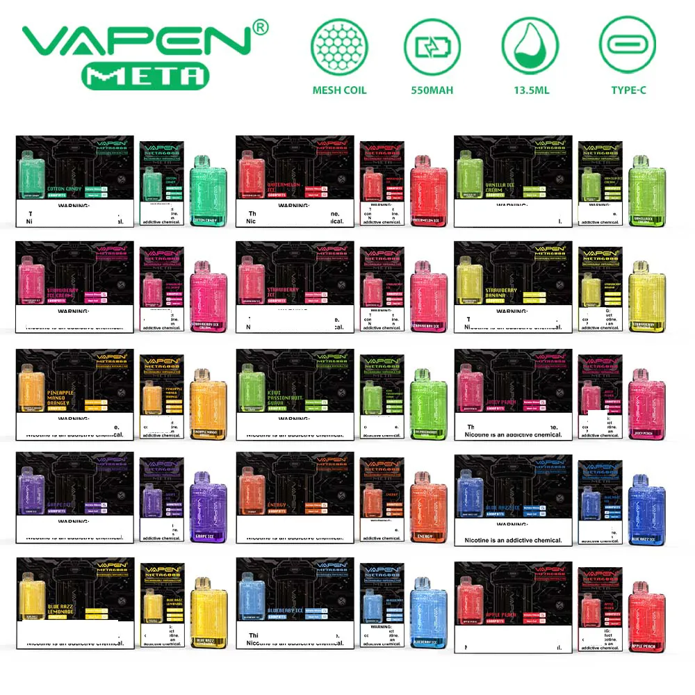 Sigaretta elettronica con cialde monouso per penna Vape originale VAPEN META 6000 Puff 6000 con batteria ricaricabile da 550 mAh Bobina a rete da 13,5 ml Vape preriempite