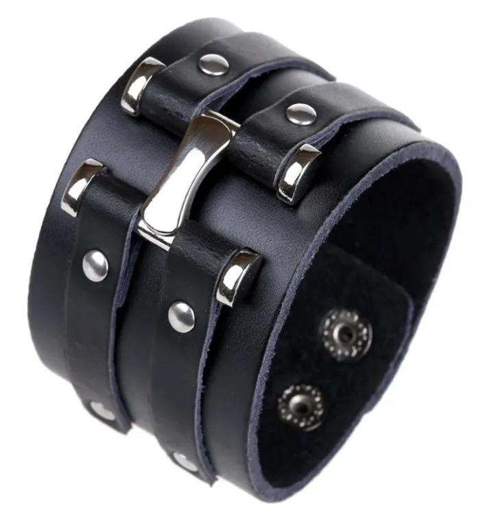 Trendy Punk Rock Bracelets Male Female Personality Hip Hop Style Accessories PLB011 Black Leather Woven Wristband Jewelry1612573