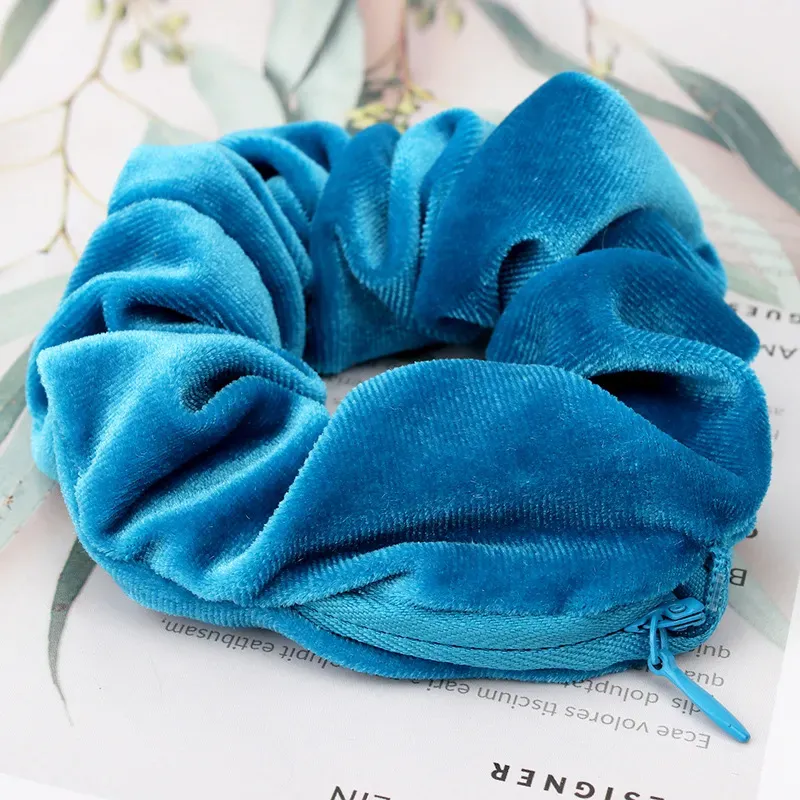 Pocket Scrunchies with Zipper Stash Scrunchy Hair Ties Satin Silk Sports Dance Scrunchie Hairband