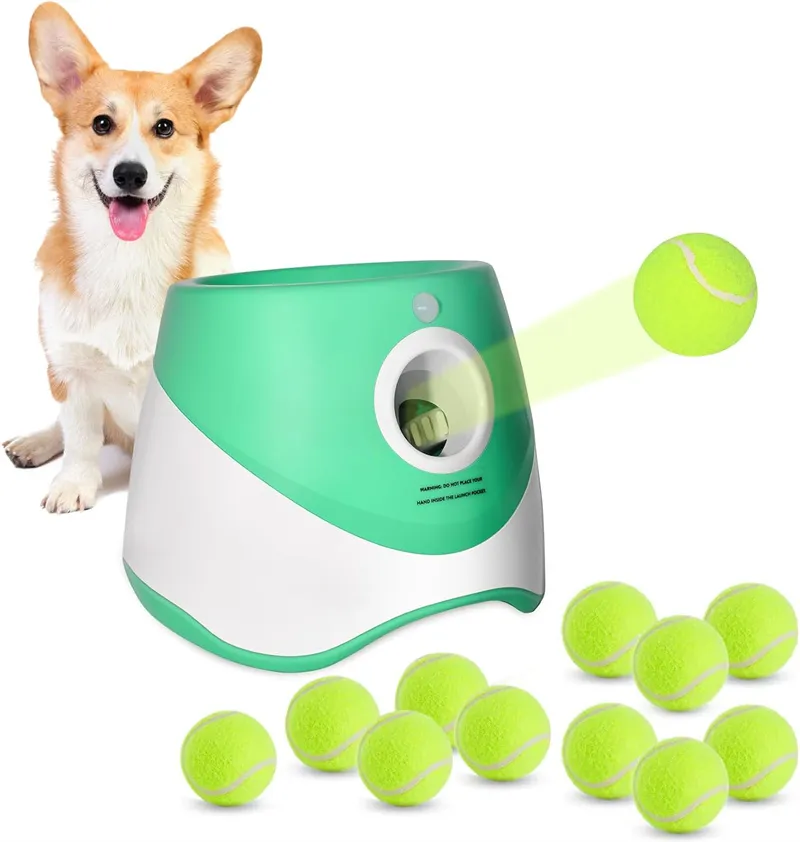 Ball Launcher for Dogs Automatic Dog Ball Launcher with 12 Tennis 2inch Ball Interacive Dog Toys Pet Ball Adjustable Distance Settings Thrower Machine for Small Dogs