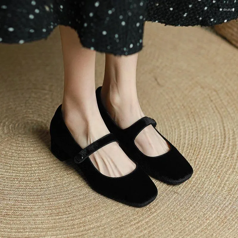 Dress Shoes Arrival Elegant Style Handmade Womens Block Heel Pumps Mary Janes Kid-suede Daily Wear Evening Party Fashion Sexy Prom