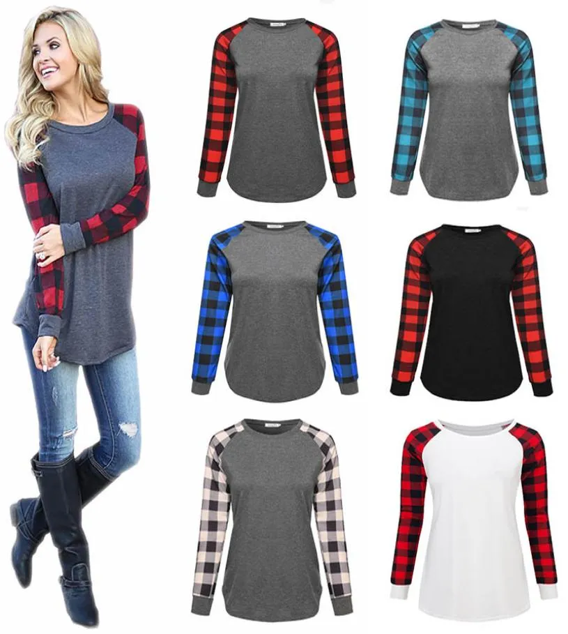 Grandes filles Plaid T-shirt panneau Raglan à manches longues pull Blouses printemps automne chemises survêtement de sport hauts t-shirts en coton S5XL M299081828