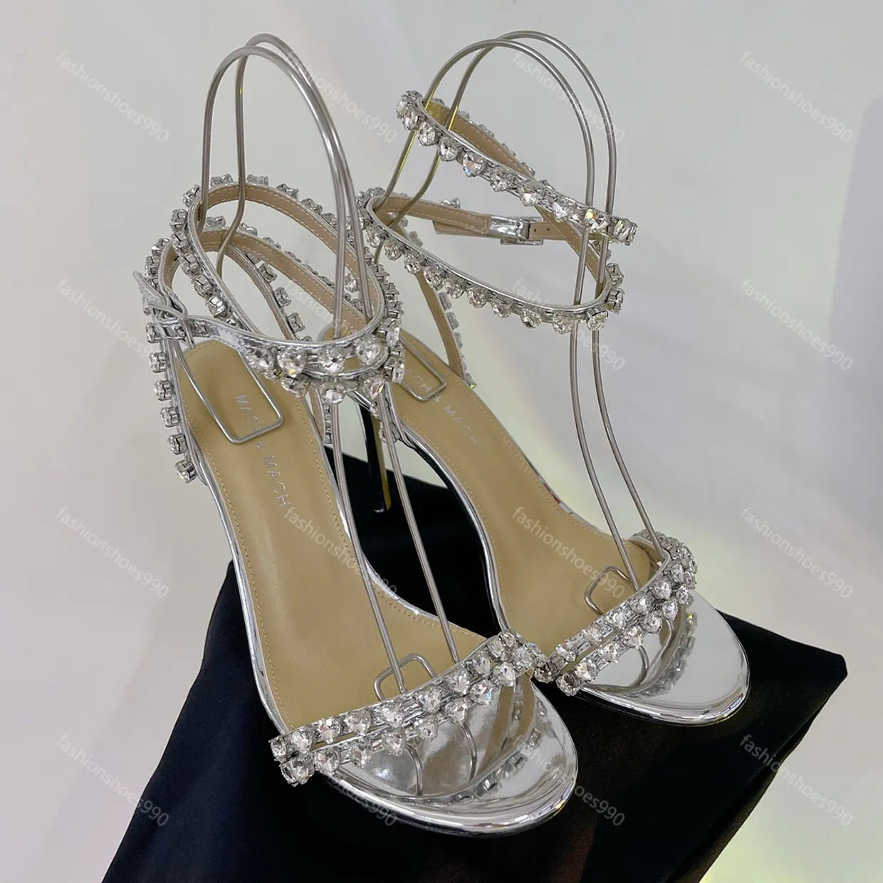 Mach Mach Novas Sandálias Designers Saltos Mulheres Vestido Sapatos Bombas Cetim Glitter Cristal Bowknot Luxo Alto Salto Noite Slingback Calçado de Fábrica 35-41 com Caixa 10A