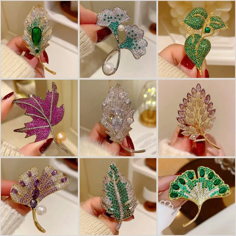 Broches belles perles d'eau douce naturelles pour femmes, Design de luxe élégant, accessoires de plantes colorées en Zircon