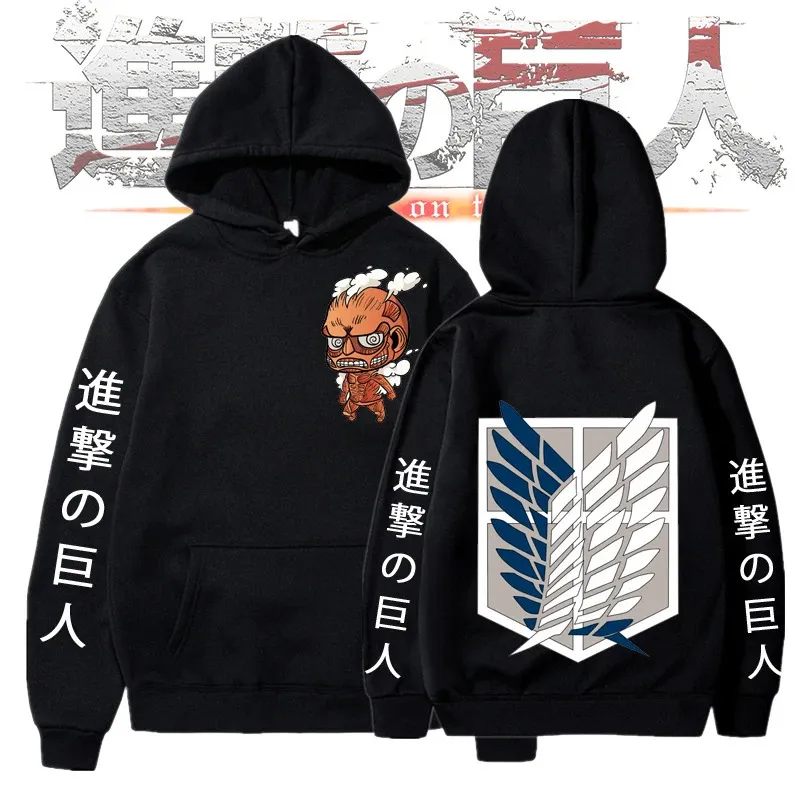 Aanval op Titan Japan Anime Mannen Vrouwen Hoodies Wings Of Freedom Print Pullover Vintage jaren '90 Capuchon Plus Size Sweatshirt Streetwear 240131