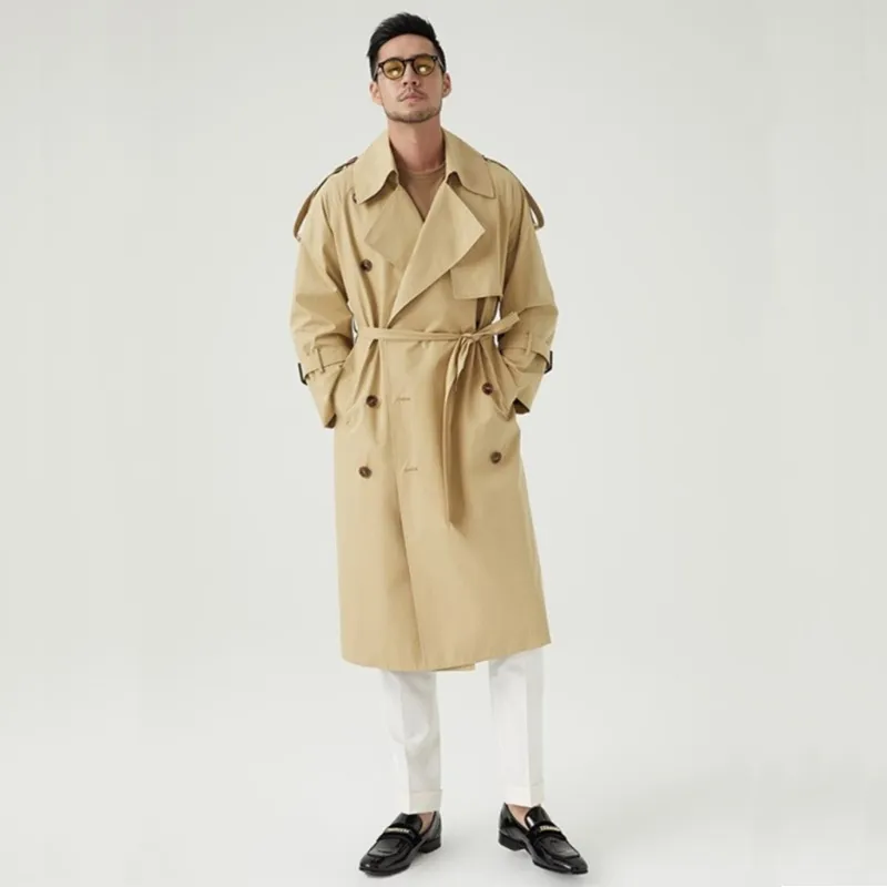 Trench-Coat Extra Long pour homme, coupe-vent à Double boutonnage pour homme de grande taille, Style anglais, printemps-automne, S-6XL