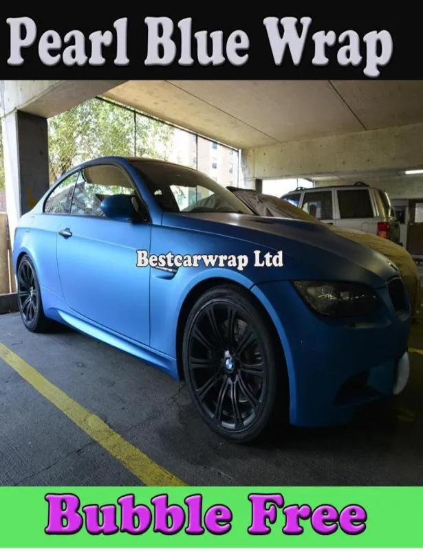 Pearl Blue Matt Vinyl Car Film z powietrzem Bubble Vehicle Wrap Winyl Sticker Pearl Blue Mat Car Sticker 152x30M8749160