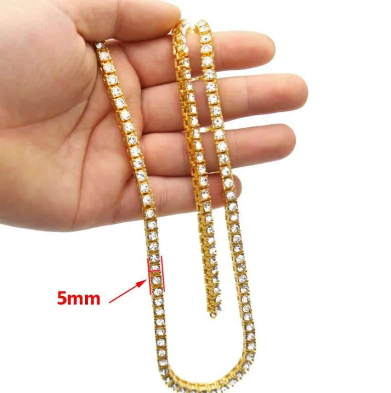 Hip Hop Bling Kettingen Sieraden Heren Diamond Iced Out Tennis Collier Mode 5mm Zilver Goud zwarte Ketting Necklaces2183542