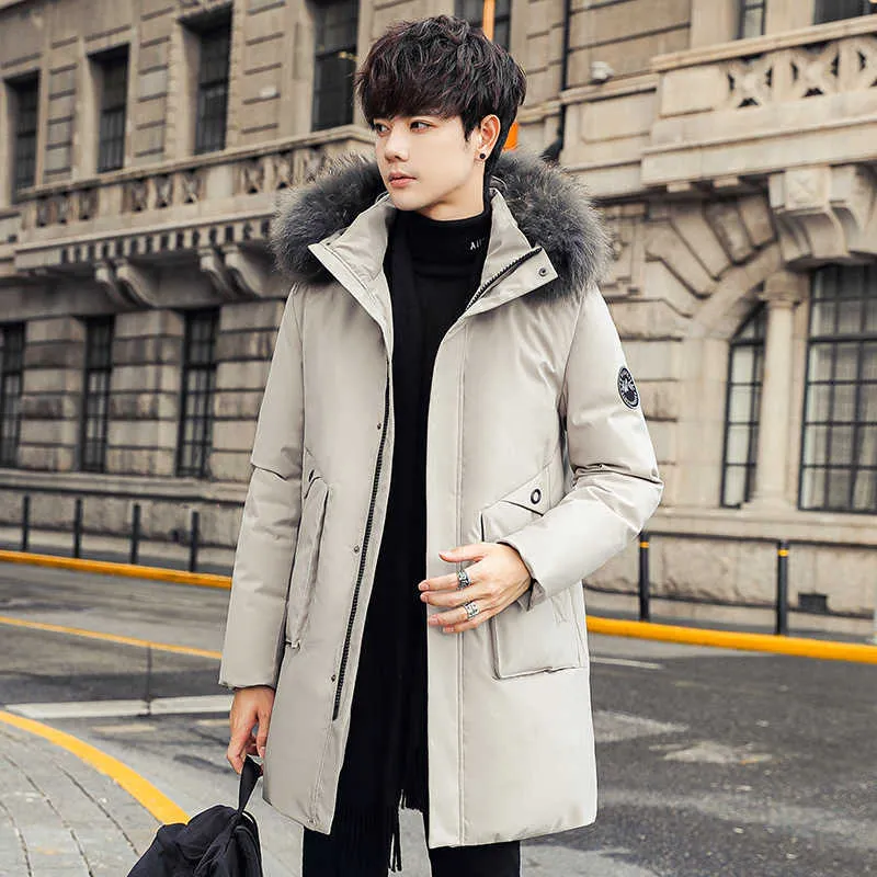 Doudoune à capuche Parkas pour hommes pour mi-long à long duvet de canard blanc Tendance de la mode Veste d'hiver épaisse et chaude pour hommes d'âge moyen et jeunes