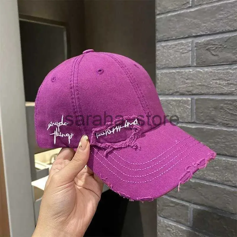 Casquettes de baseball Casquette de baseball plissée violette Nouveau 2023 Chapeau à langue plate Petit visage Casquette de baseball polyvalente à large bord pour hommes et femmes J240117