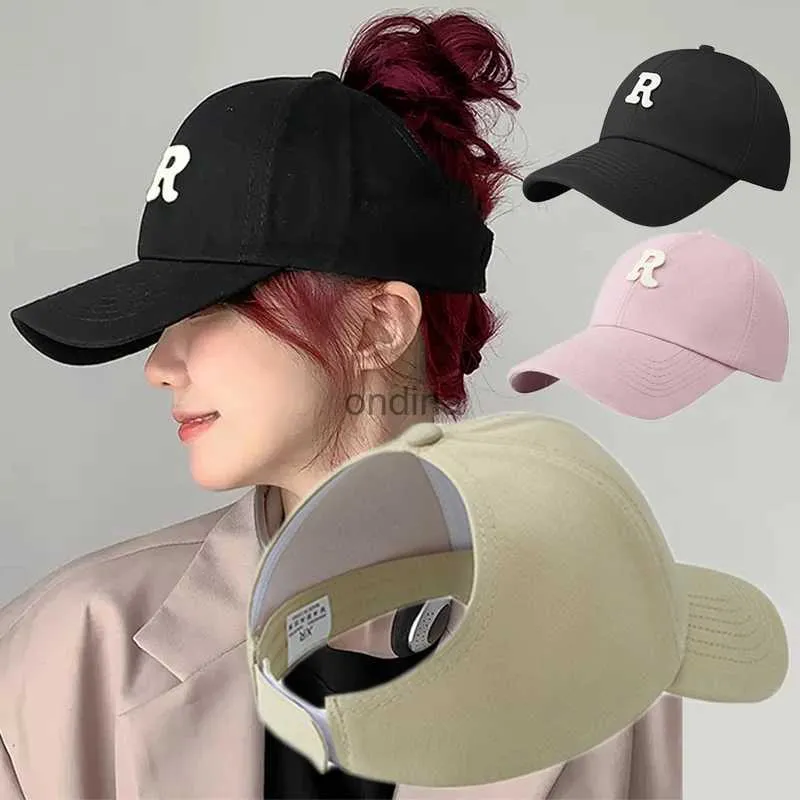 Berretti da baseball da donna Scava fuori coda di cavallo Berretto da baseball Lettera R Cappelli da donna Snapback Cappellino da sole in cotone Sport all'aria aperta Semplice Vintag Visiera Cappellini casual YQ240117