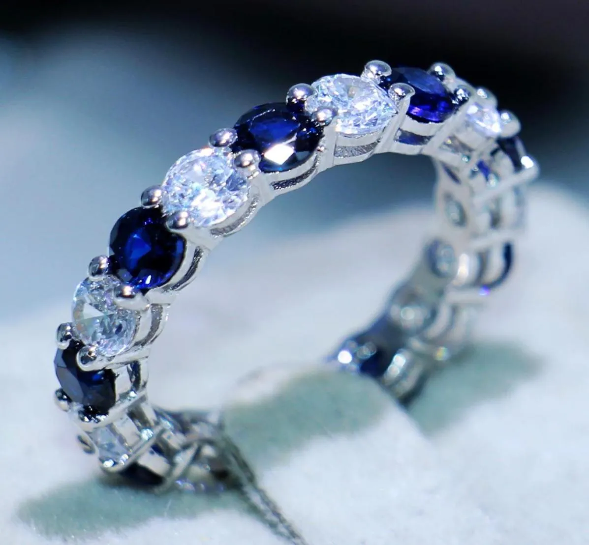 Victoria Wieck Luxe sieraden 925 sterling zilver ronde geslepen blauwe saffier CZ Didmond Enternity edelstenen dames bruiloft verloving 1900258
