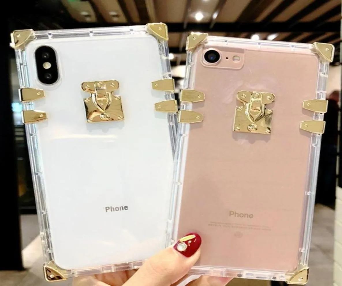 iPhone 12 Pro Max Phone Case 11 XR XS Bling Metal Clear Crystal Cover 8 7 6 Plus90603682498984用のデザイナーケーススクエア透過TPU