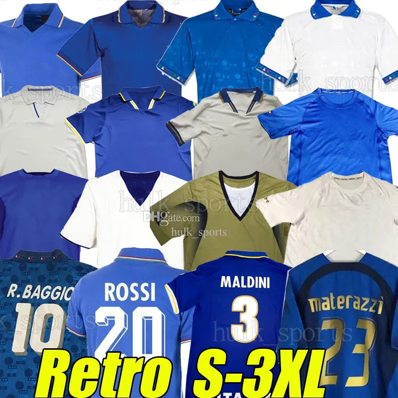 XXXL 1998 레트로 바기오 말 디니 레트로 축구 유니폼 축구 셔츠 1990 1996 1982 85 Rossi Schillaci Totti del Piero 2006 Pirlo Inzaghi Buffon Italys Cannavaro