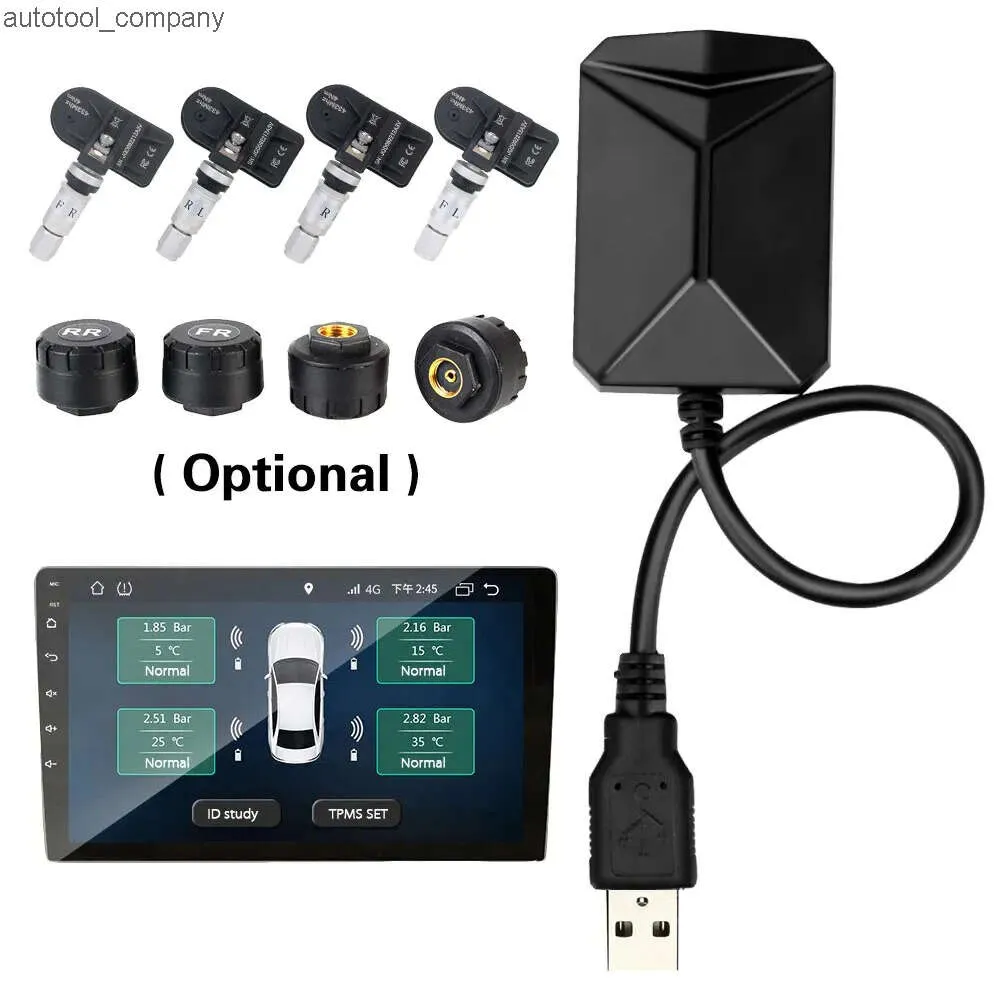 Novo android navegação tpms com 4 sensores sistema de alarme usb android carro tpms transmissão sem fio sistema monitoramento pressão dos pneus