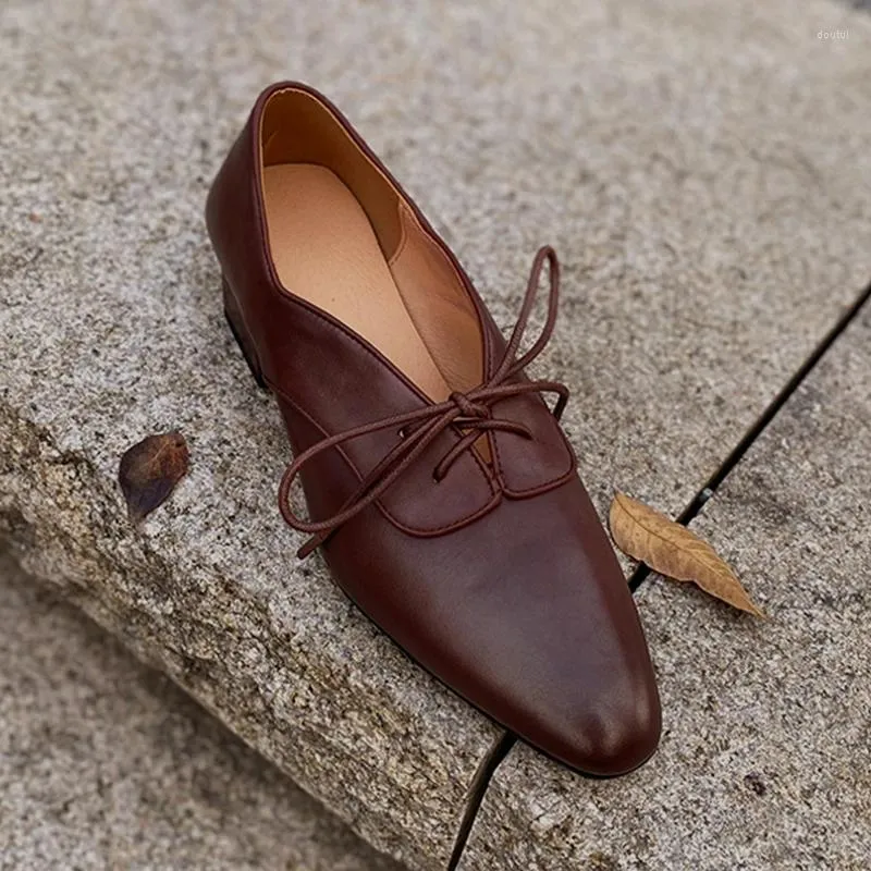 Dress Shoes Heihaian Lace-Up Single 2024 Spring And Autumn Hong Kong Elegant Round Head Thick Heel Loafers Women