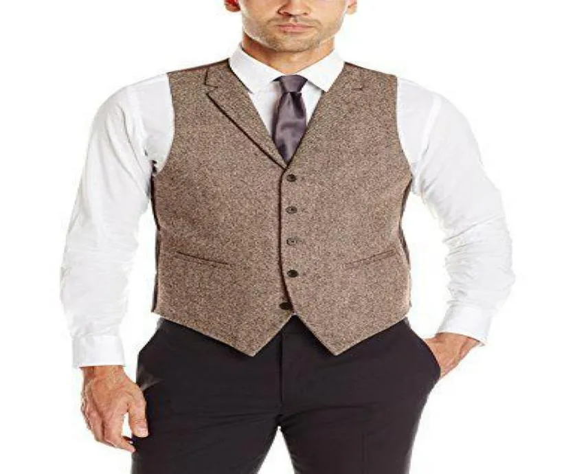 Classic fashion Brown tweed Vests Wool Herringbone British style Mens suit tailor slim fit Blazer wedding suits for men P46316294