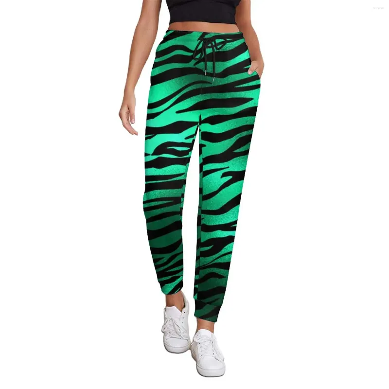 Calças femininas zebra impressão verde e preto listras harajuku sweatpants outono mulher clássico personalizado oversize calças presente idéia