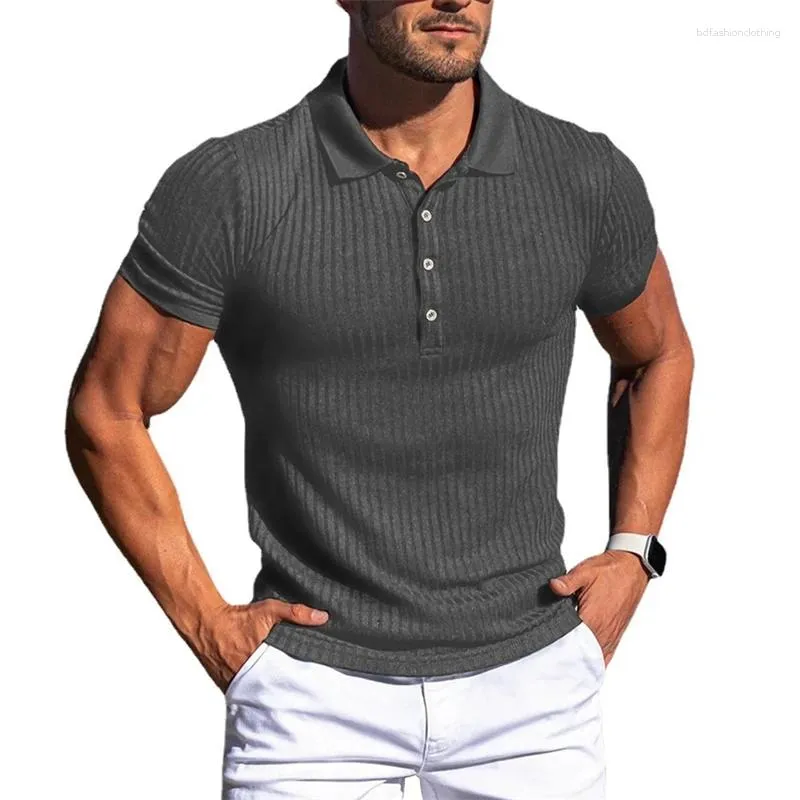 Polos pour hommes été grande taille T-shirt style décontracté sport Fitness mode élastique Vertical couleur unie à manches courtes POLO