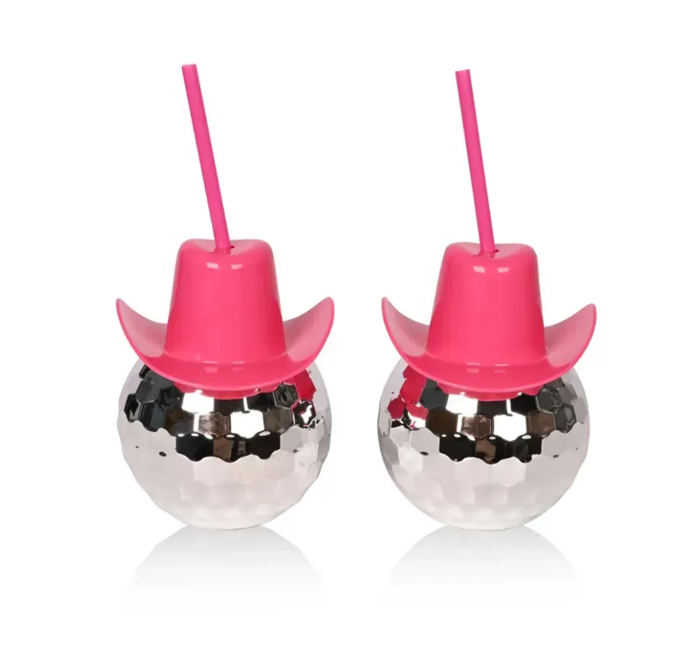 Chapeau de Cowboy fantaisie, tasse boule Disco avec gobelet en paille pour fête et mariage, bouteille 0117