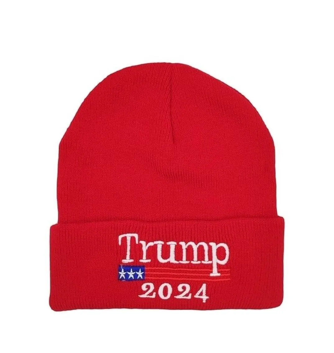 2024 Trump Hat Presidentval Spring Sticked ullkapslar Vuxna Trump Supporter Stickade Hatts Winter Beanies Skull Caps Hip HO7619287