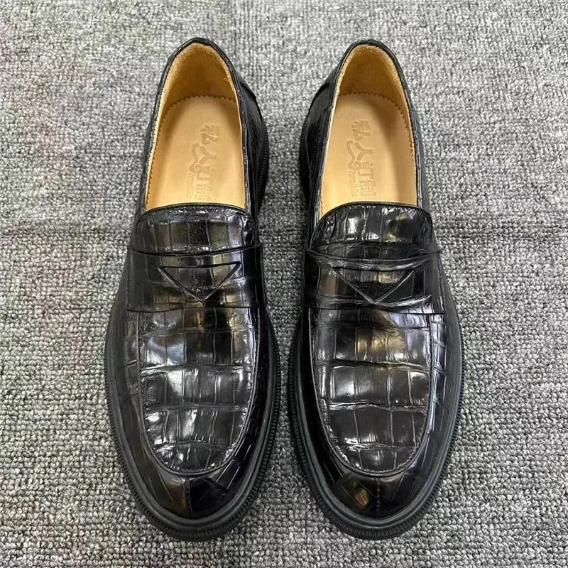 Sapatos de vestido autêntico pele de crocodilo homens clássico preto genuíno real verdadeiro couro de jacaré masculino fantasia deslizamento-on formal