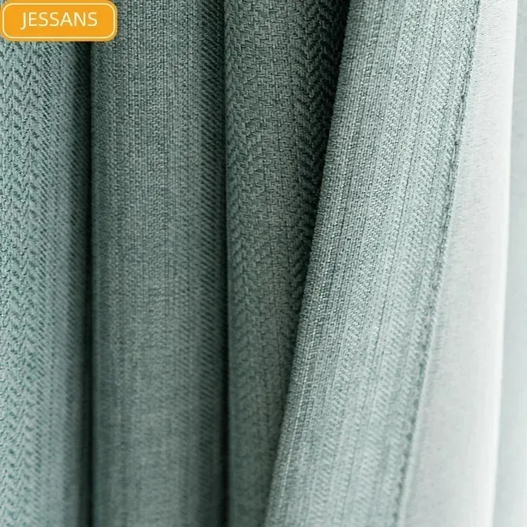 Light Luxury Green Stripes Solid Color Cotton and Linen Blackout Curtain for Bedroom Living Room Balcony Customization 240117