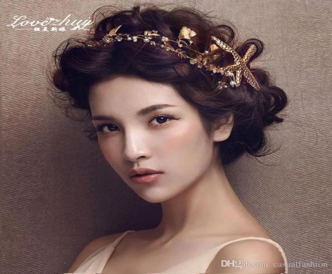 Gold Leaf Starffish Hearpokes Hair Flowers for Wedding Bride Girls Party Accessories Headpoins Bridal Jewelry 1568156
