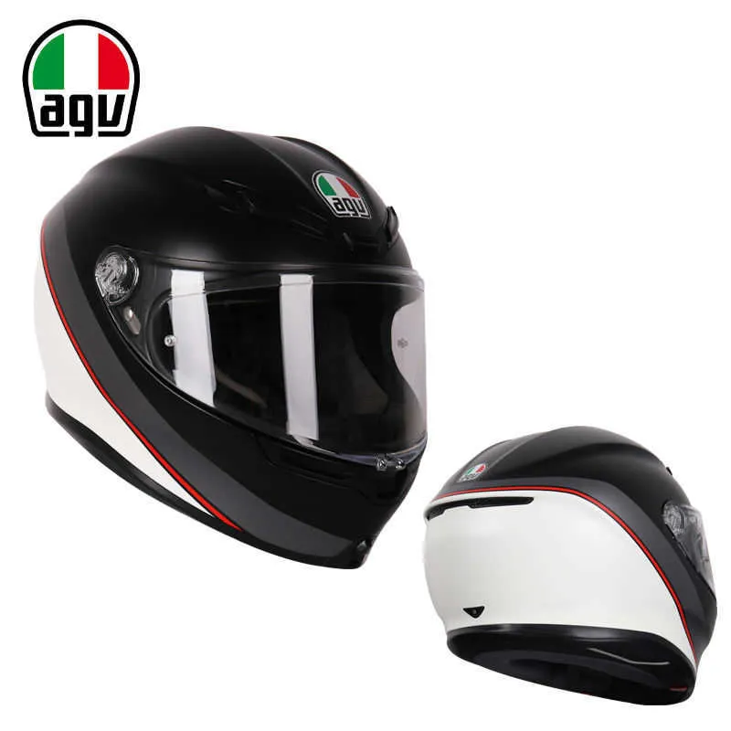 Capacete de motocicleta Full Face Open Agv k de fibra de carbono masculino Four Seasons Motociclismo Capacete completo anti nevoeiro Capacete de segurança de verão preto fosco OMXU