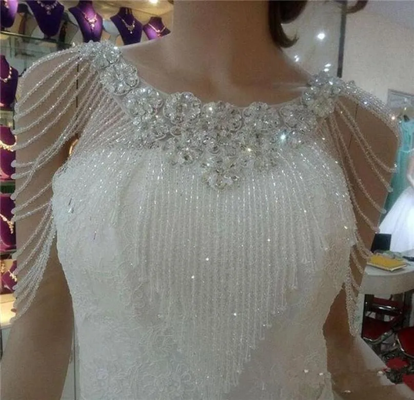 Vestes d'enveloppement 2021, haut luxueux avec strass en cristal scintillant, veste de châle de mariage en dentelle blanche, boléro Wrap7015146