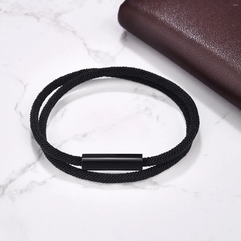 Braccialetti con ciondoli Arrivo Uomo Milano Bracciale in corda 4mm Doppio strato Bracciali con filo fortunato Bracciali con fibbia ad aspirazione magnetica nera Regalo per lui