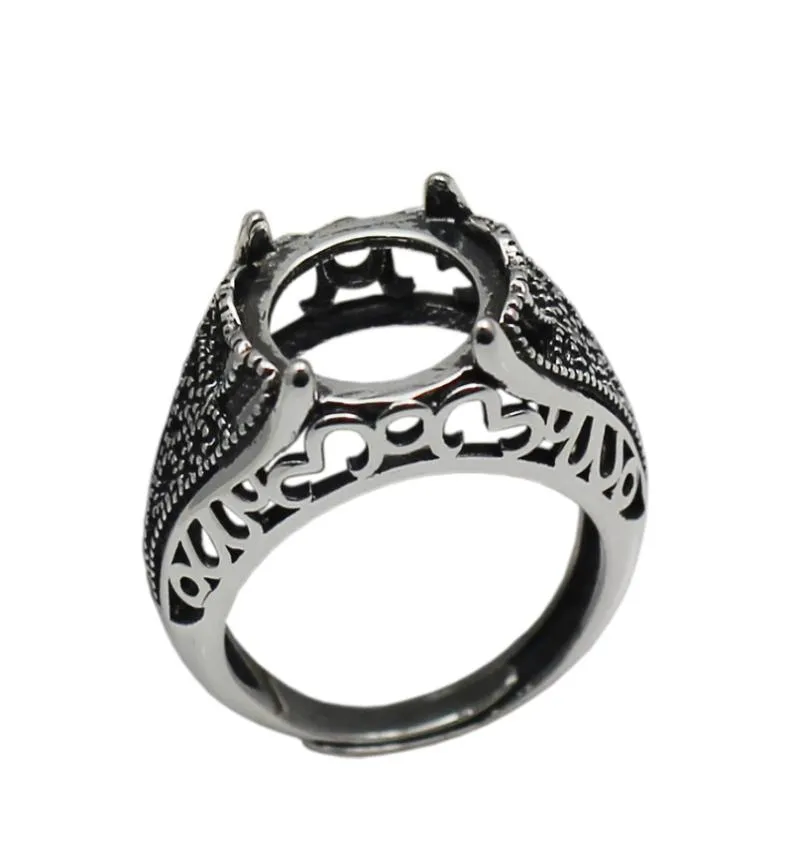 Beadsnice 925 Sterling Silver Filigree Ring Inställningen passar 12mm runda cabochon antik silverton handgjorda ringar för kvinna ID 337609867817
