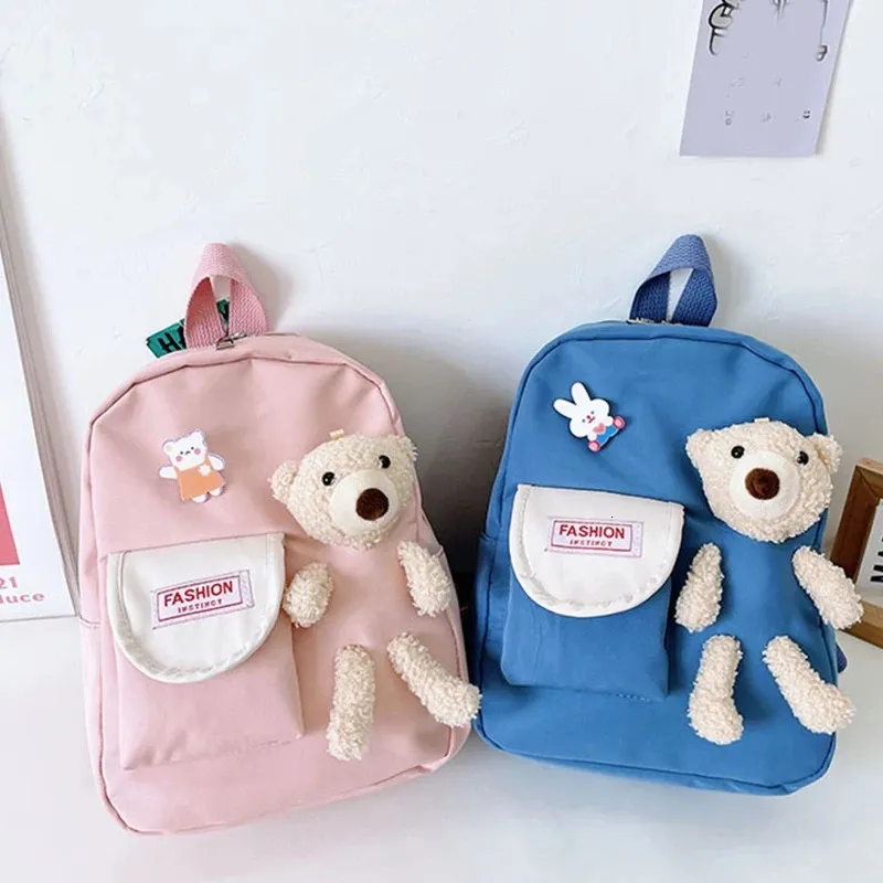 Cartoon Bear Canvas School Bags For Gilr Cute Kids Kindergarten Schoolbags Children Backpacks Girls Boy Book Bags Back Pack 240116