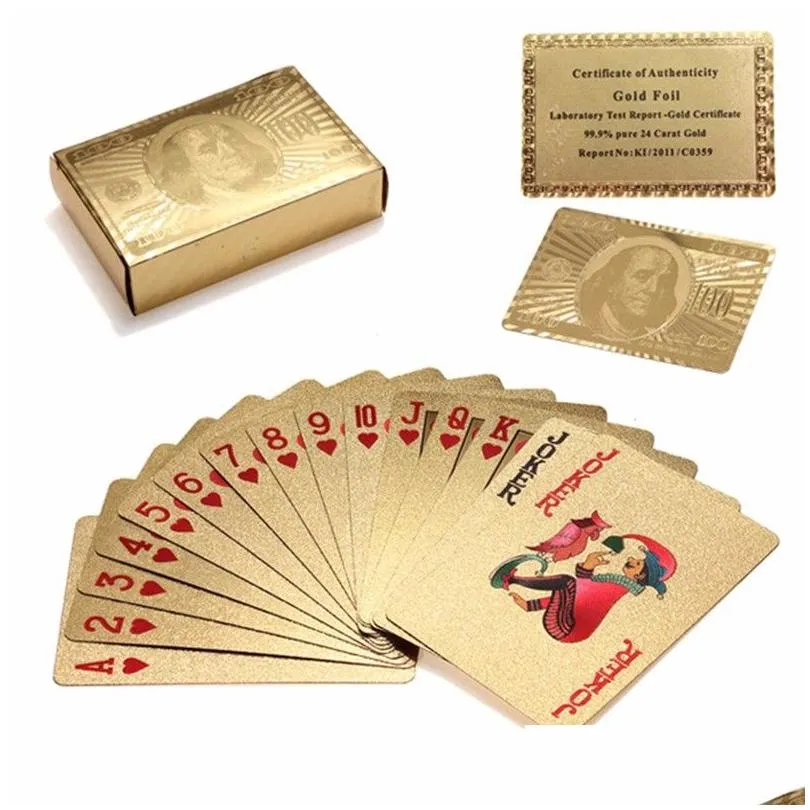 Giochi di carte Regalo insolito speciale di alta qualità Poker placcato in lamina d'oro 24K carati Giocare con scatola di legno e certificato Ed Otes tradizionale5