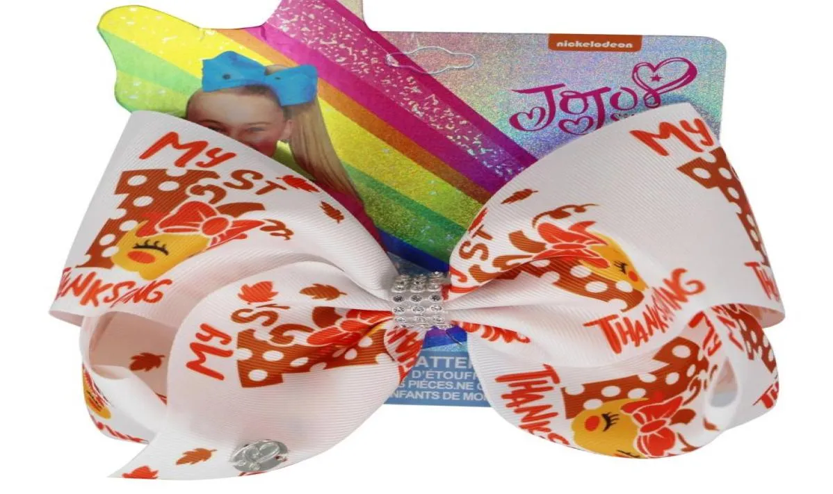 2021 NIEUWE Thanksgiving Bowkont Hoofddeksels voor Meisjes Kinderen Haarspelden Haarspelden Turkije pompoen Grosgrain lint 8 inch Haarelastiekjes JOJO SWIA8451108