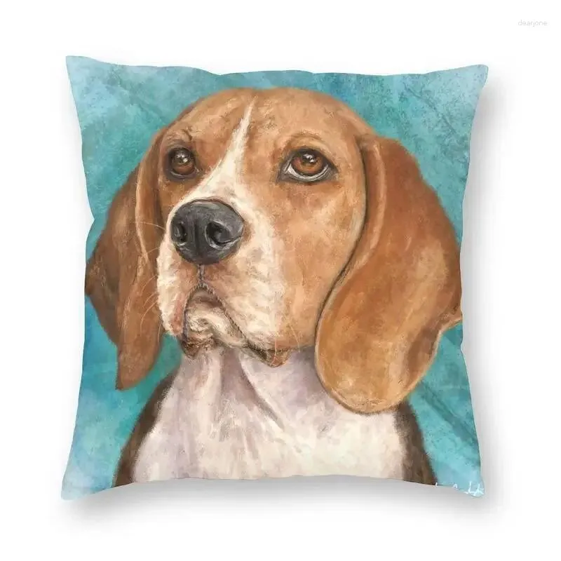 Oreiller peinture Beagle avec fond Turquoise, couverture de canapé, décoration de maison, chien drôle, étui carré 40x40