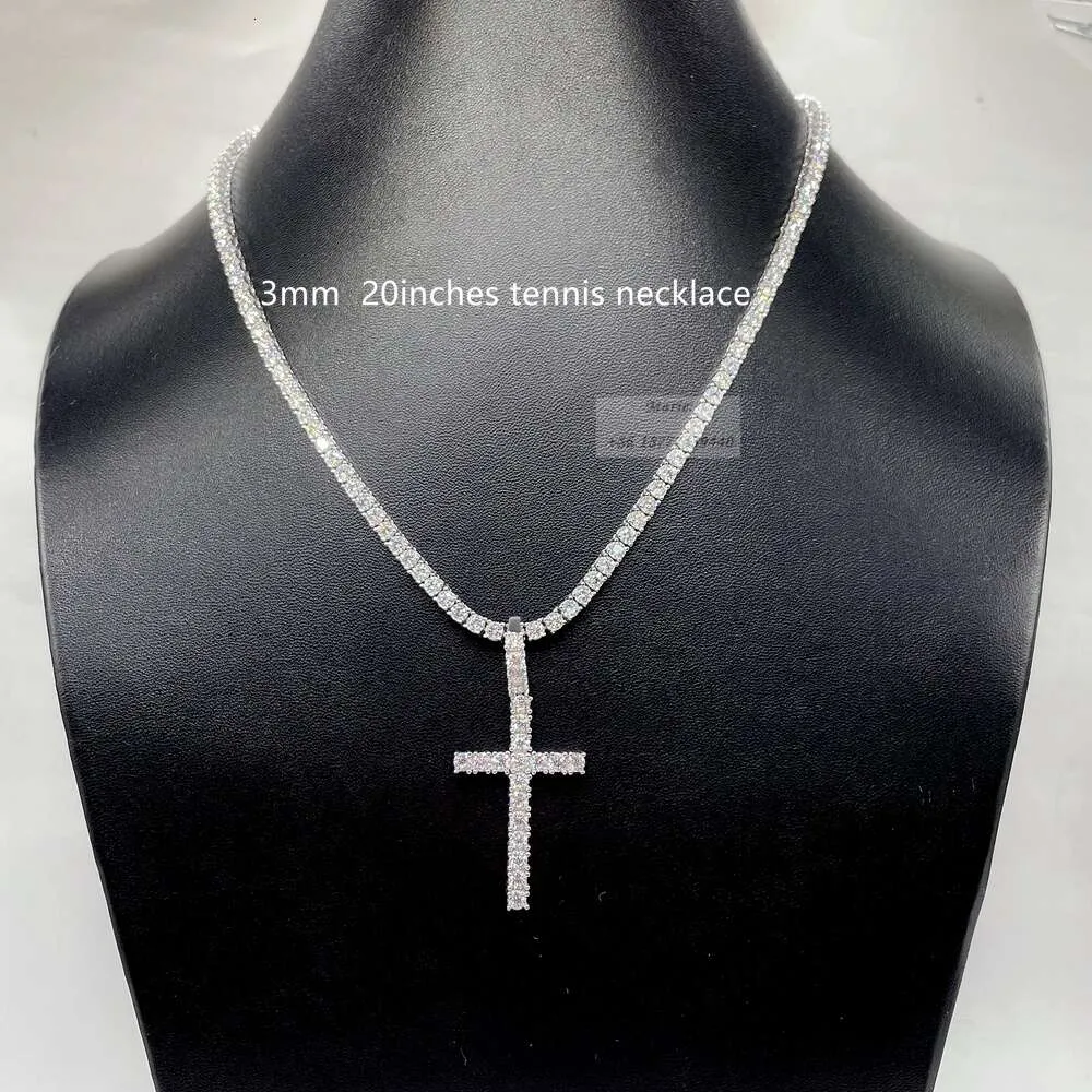 Bijoux en diamant croix et pendentif chaîne de tennis 10K collier en or massif
