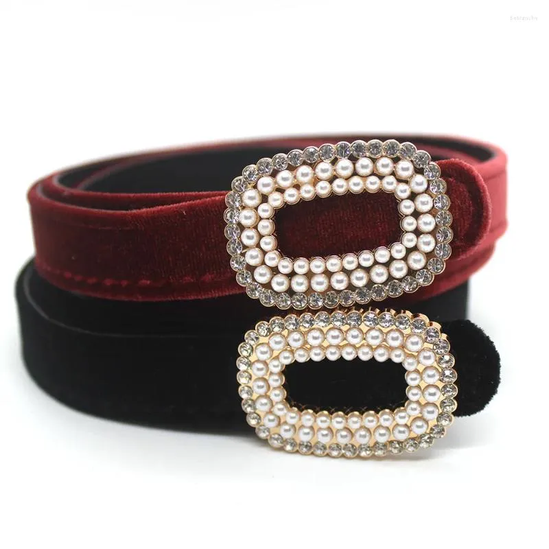 Belts Velvet PU Leather Oval Rhinestone Snap Button Women's Belt Fashion Elegant Highlighting Temperament Dress Accessories