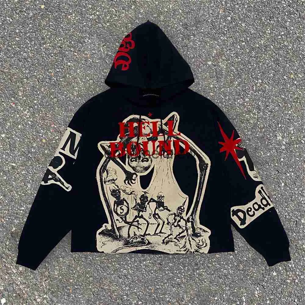 Men's Hoodies Sweatshirts Outerwear Harajuku Casual Gothic Hooded Skull Print Hoodie Retro Elastic Long Sleeve Loose Jacket Sweatshirt Y2K Streetweaephemeralew