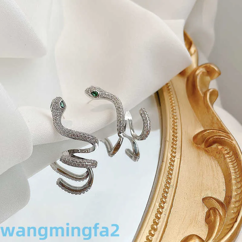 2024 New Age Jewelry Designer Snake Shaped Cool Wind Exaggerate Personality Micro Set Earrings S925 Silver Needle Funny Net Red Ear