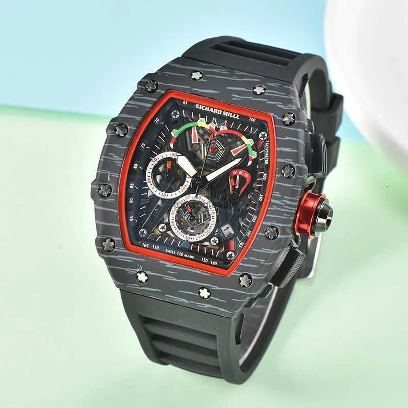 2024 New style imitation carbon fiber watch hip-hop trend six pin men's calendar running second straight quartzA3LV