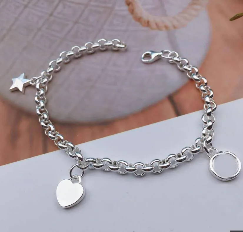 Bracciale in argento 925 bellissimo elegante casual semplice di alta qualità stella a cinque punte in acciaio al titanio coppia bracciali donna San Valentino festa di nozze gioielli regalo