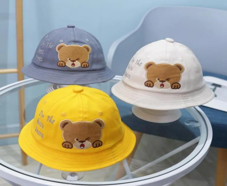 Caps Hats Summer Baby Sun Hat Cute Cartoon Bear Boys Girls Bucket Toddler Kids Beach Fisherman Children7380731