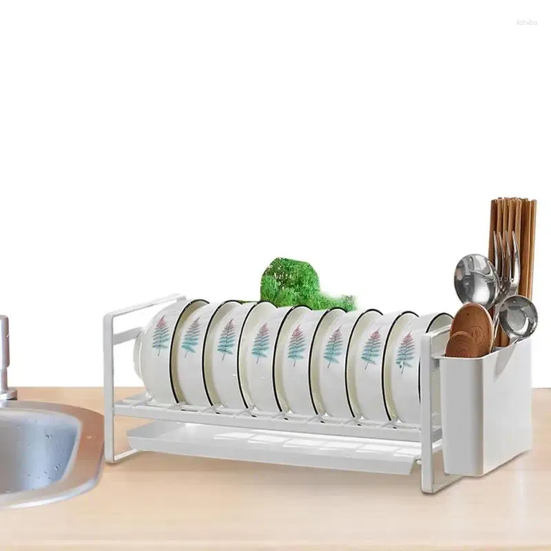 Kitchen Storage Plate Rack Drainer Dishes Drying With Utensil Holder Portable Cabinet Dish For Counter Lid