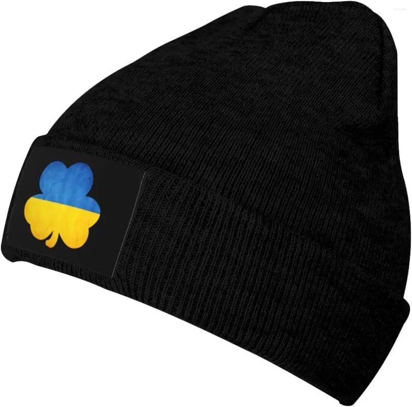 Bérets drapeau ukrainien trèfle tricot bonnet chapeaux d'hiver pour hommes et femmes tricoté casquette de crâne à revers