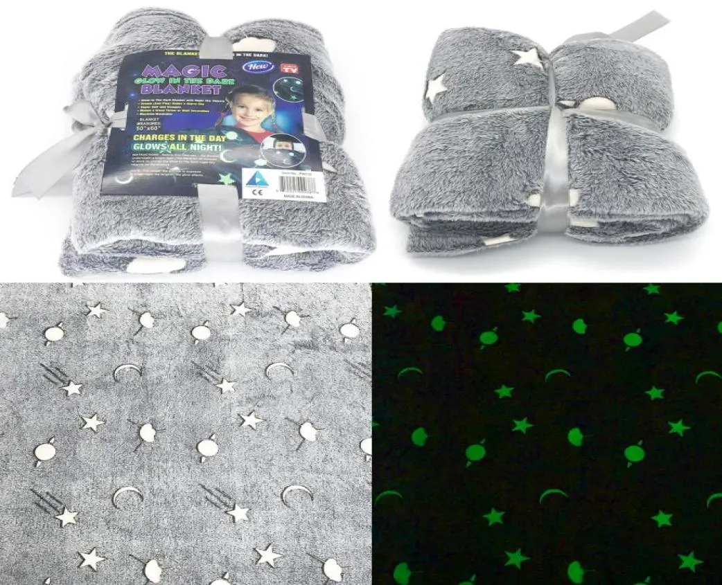 Magic Glow in the Dark Fleece Filt Throw Grey Stars Moon New Plush Furry Throw Warme Filt2146882