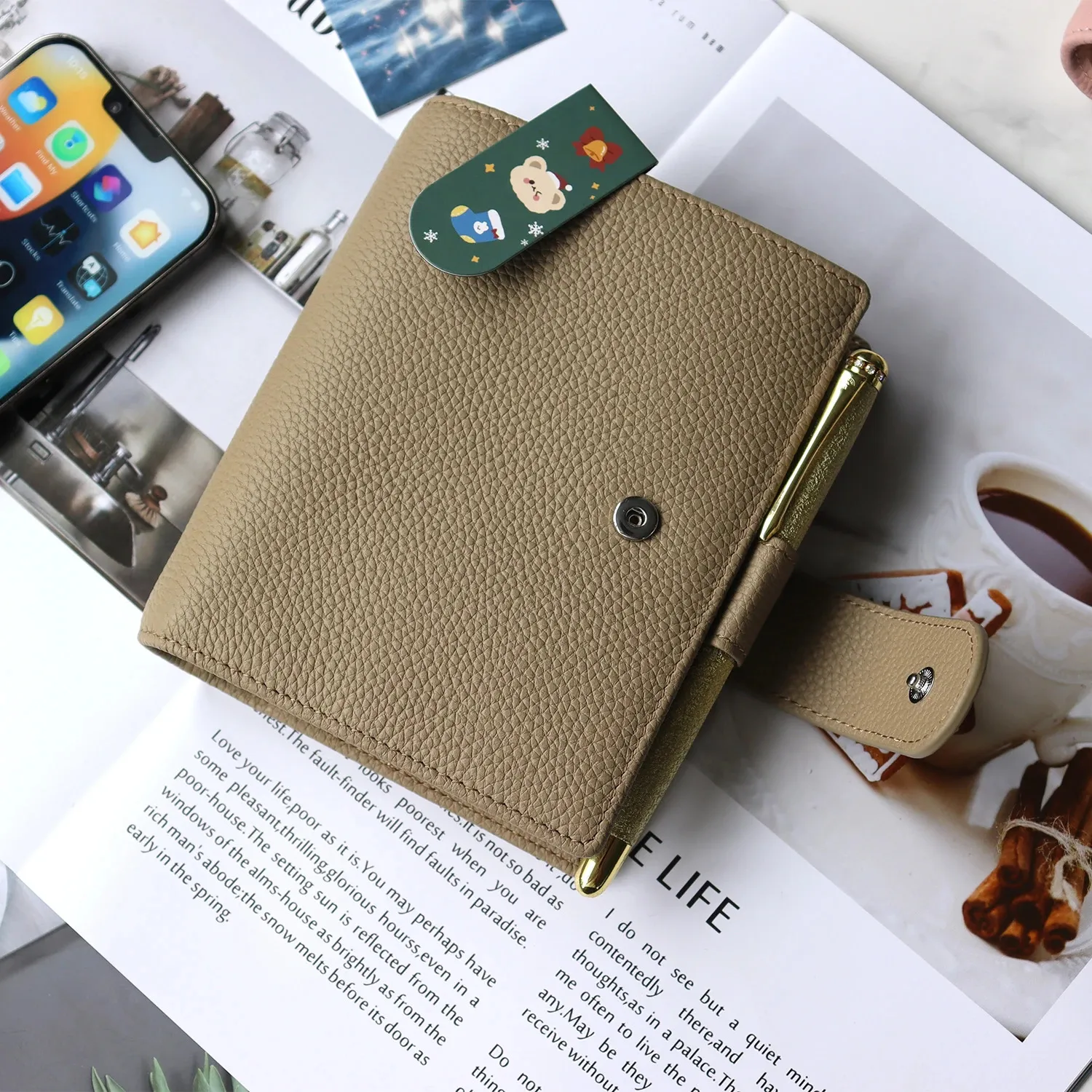 A7 Notebook Cover Regular Pocket Rings Planner äkta Cowhide Leather A7 Notebook Mini Agenda Organizer Diary Notepad A7 Binder 240116