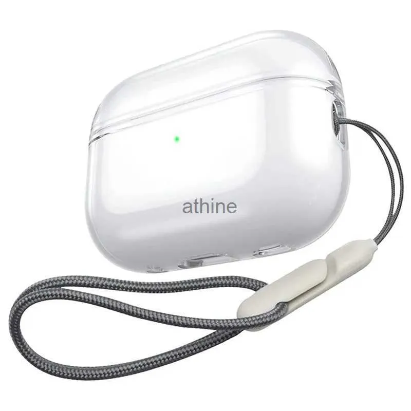 携帯電話ケースAirPods Pro 2 2022第2世代エアポッド3 1 3番目のGen透明カバーYQ240117のストラップ付きアンチイエロークリアソフトTPUイヤホンケース