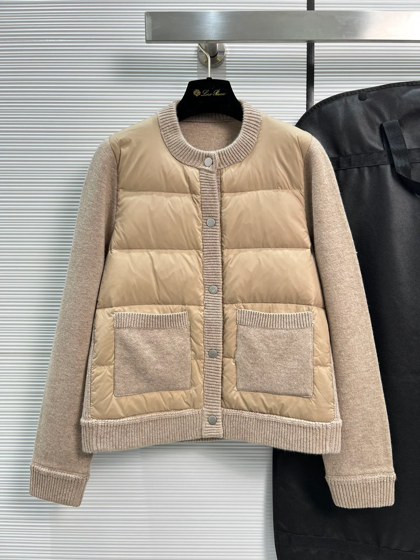 Mulheres Downs Inverno loro Bolso Tricotado Emendado Duck Down Jackets piana