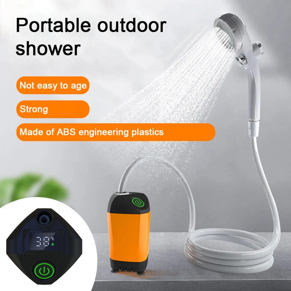 Outdoor Camping Shower Portable Electric Pump Waterproof with Digital Display for Hiking Travel Pet Watering 240117